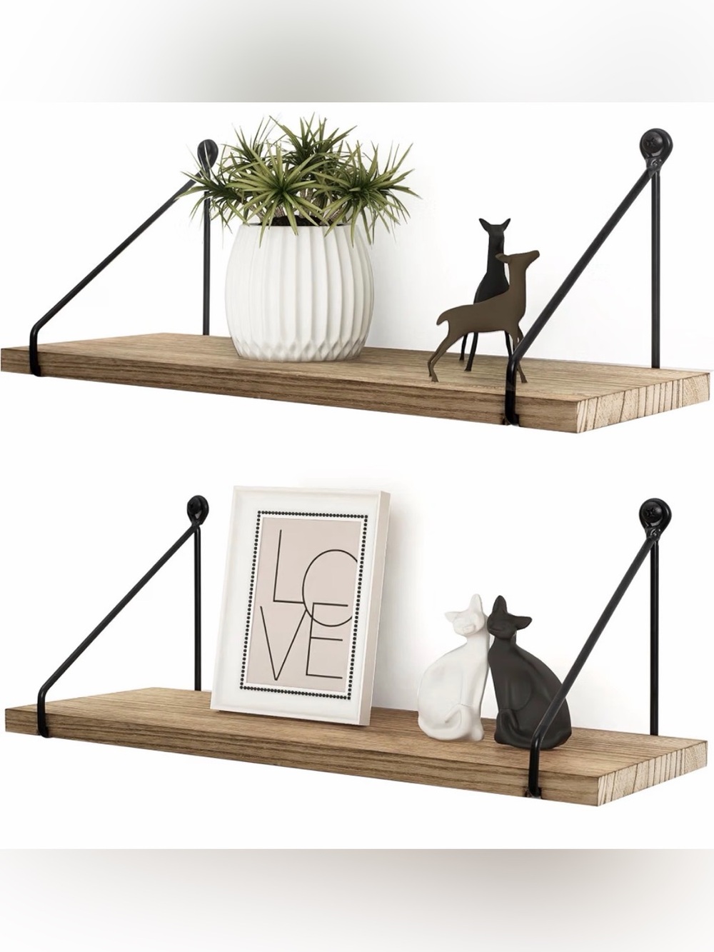 NIB Rustic Floating Shelves for Wall, Wood Shelf with Brackets, Set of 2